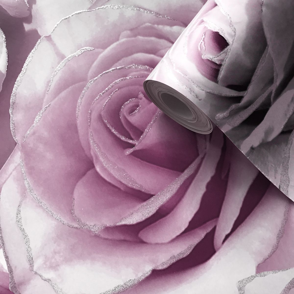 Madison Rose Glitter Floral Wallpaper - Amethyst & Lilac - Muriva