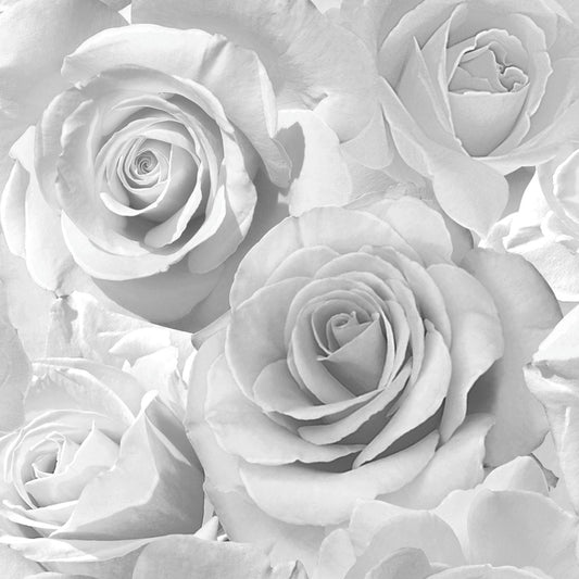 Madison Rose Glitter Floral Wallpaper - Grey & Silver - Muriva