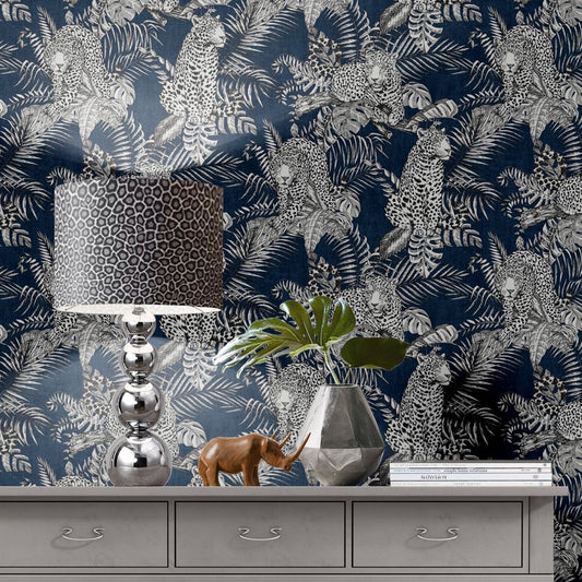 Mamboa Leopard Wallpaper - Blue - Muriva