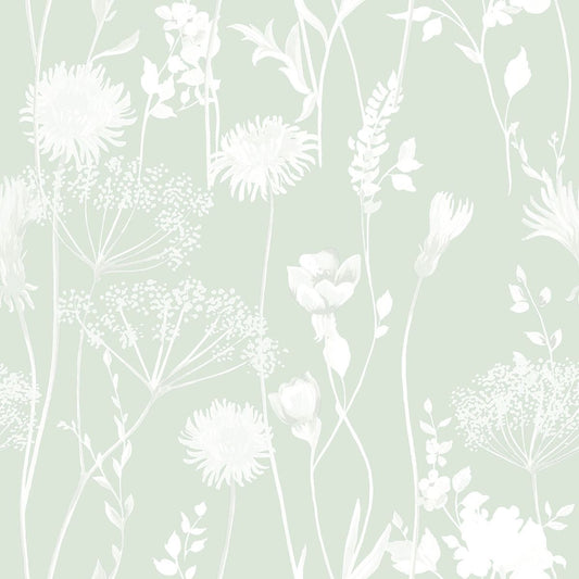 Meadowsweet Floral Wallpaper - Green - Muriva