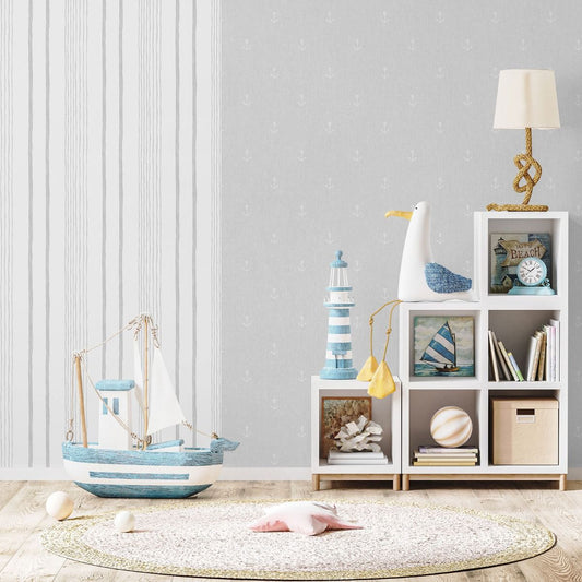 My Kingdom Anchors Aweigh Wallpaper - Grey - Muriva