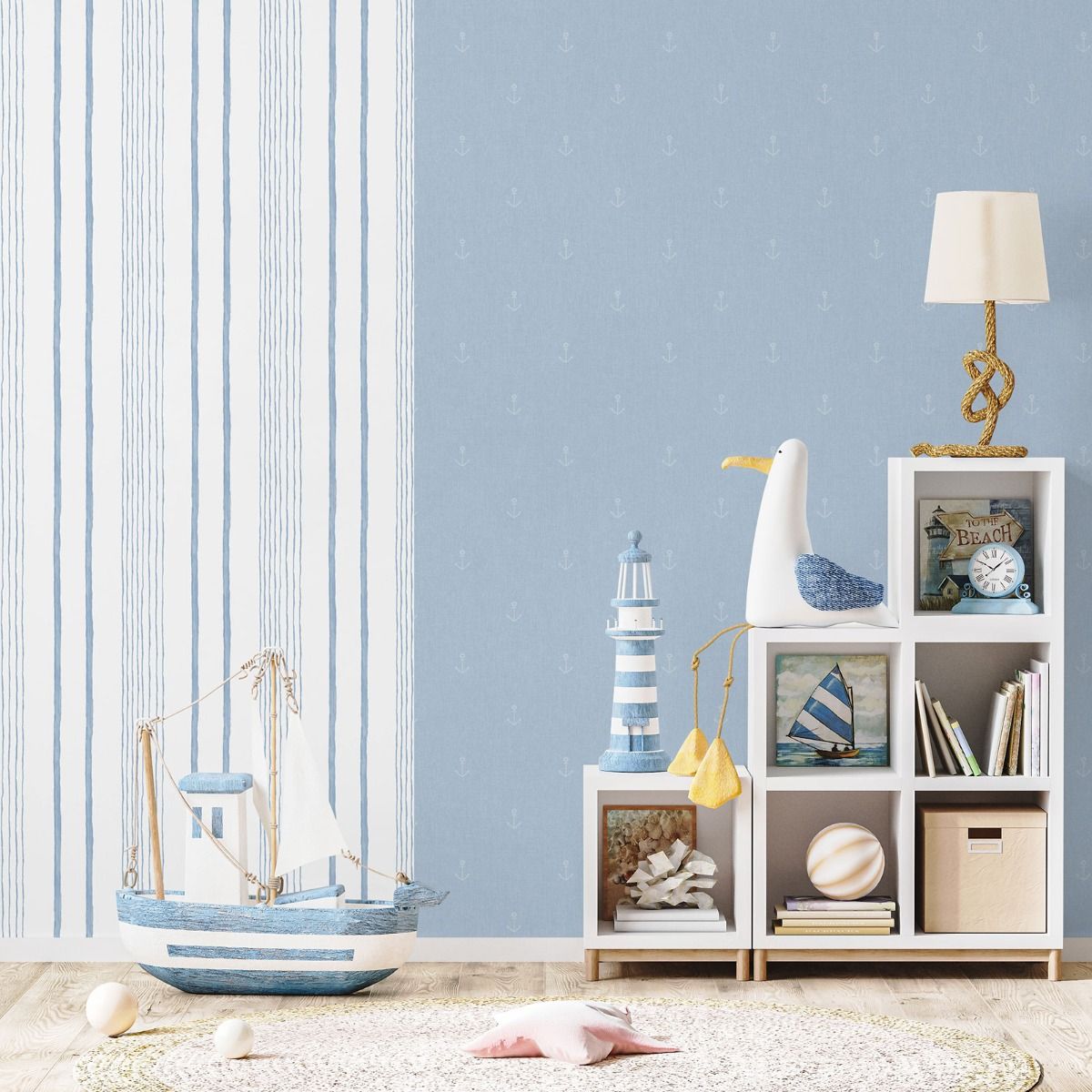 My Kingdom Navel Stripe Wallpaper - Blue - Muriva