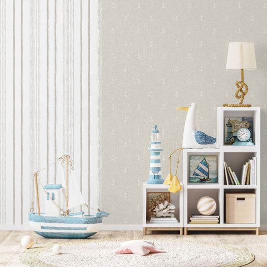 My Kingdom Navel Stripe Wallpaper - Taupe - Muriva