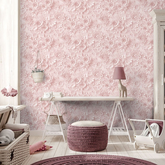My Kingdom Origami Flowers Wallpaper - Pink - Muriva