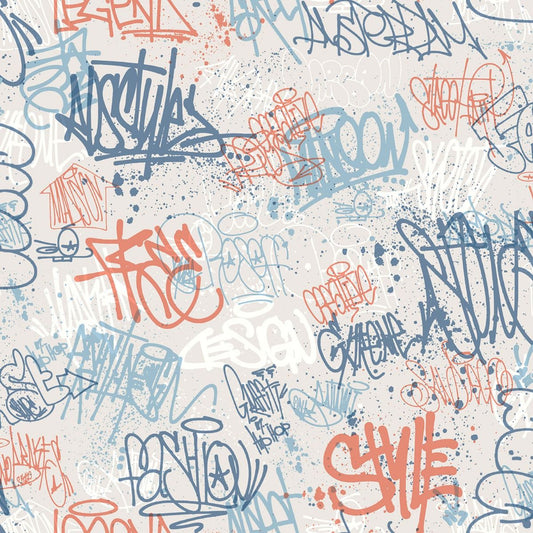 My Kingdom Sketched Wallpaper - Blue & Orange - Muriva