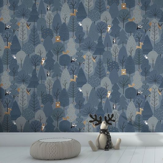 My Kingdom Wild Wood Wallpaper - Navy Blue - Muriva