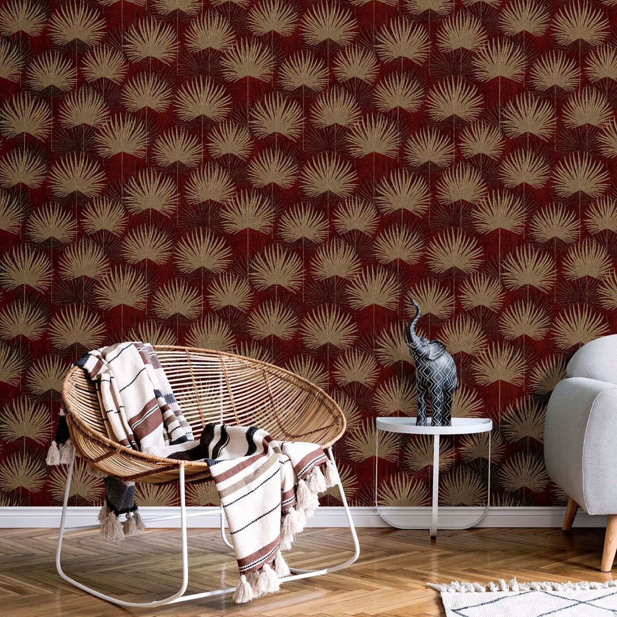 Odyssee Calypso Wallpaper - Gold & Red - Muriva