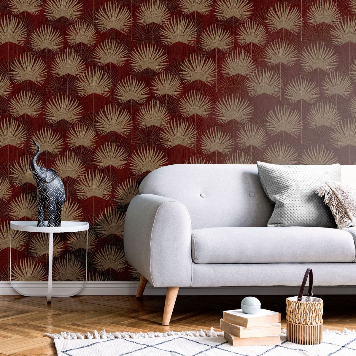 Odyssee Calypso Wallpaper - Gold & Red - Muriva