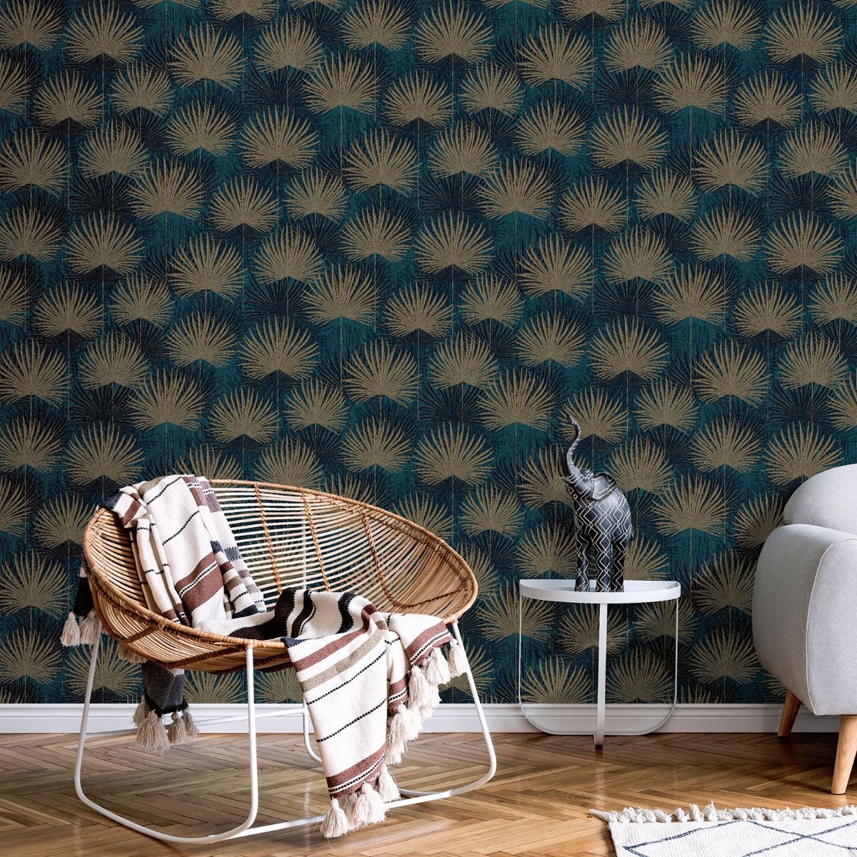 Odyssee Calypso Wallpaper - Gold & Teal - Muriva
