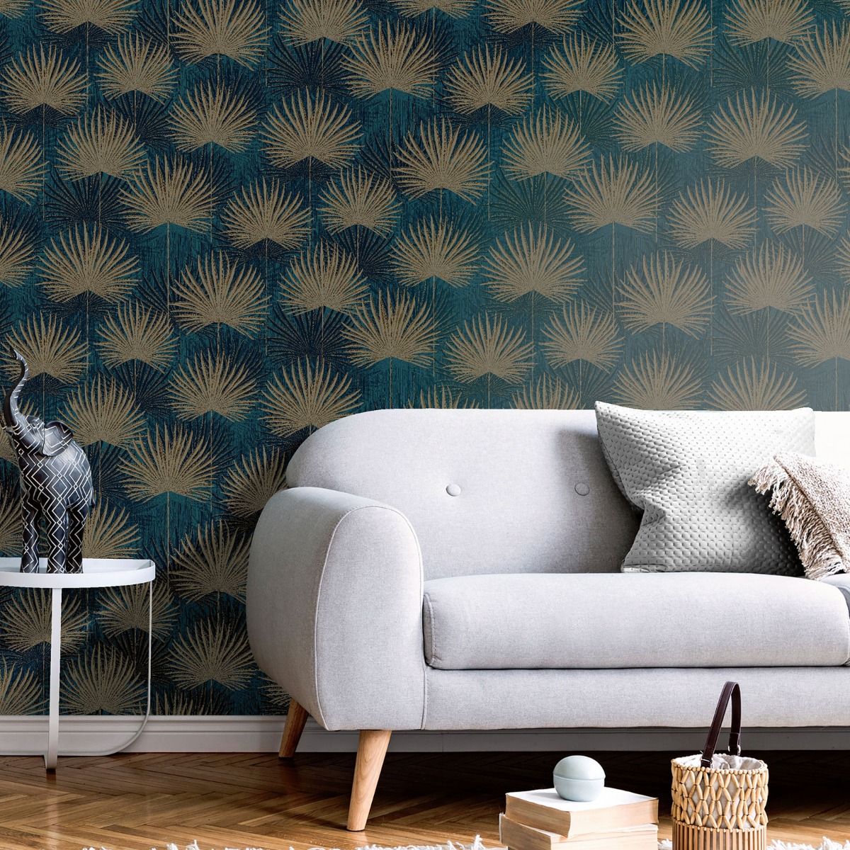Odyssee Calypso Wallpaper - Gold & Teal - Muriva