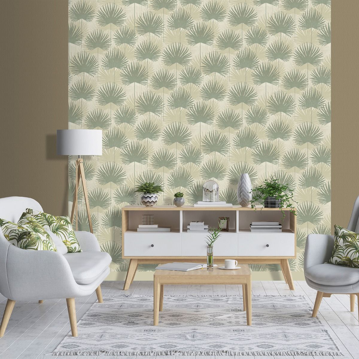 Odyssee Calypso Wallpaper - Green & Cream - Muriva