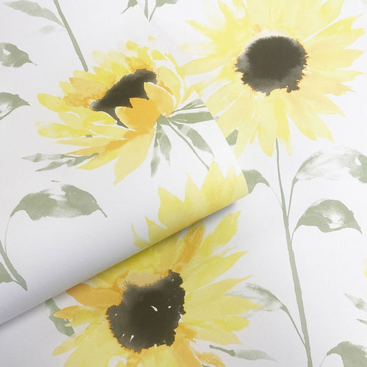 Painted Sunflowers Wallpaper - Yellow - Muriva