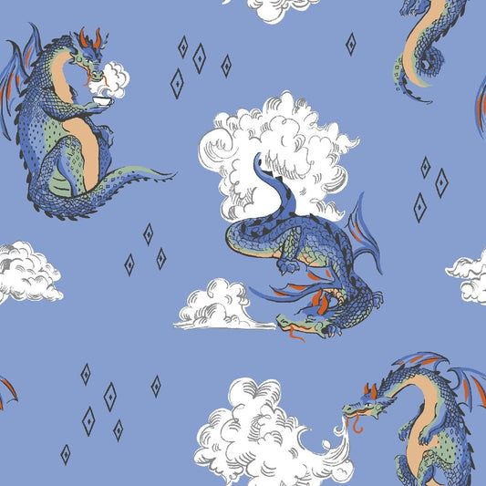 Peace Dragon Wallpaper - Blue - Muriva