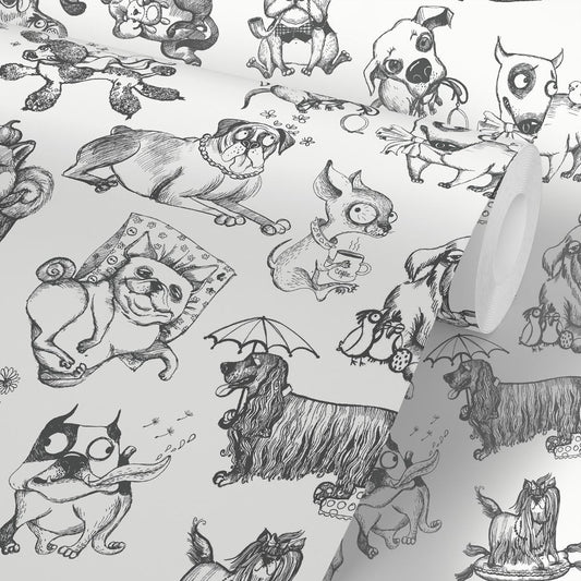 Pooches Wallpaper - Mono - Muriva