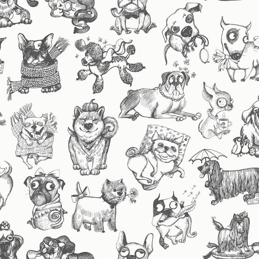 Pooches Wallpaper - Mono - Muriva