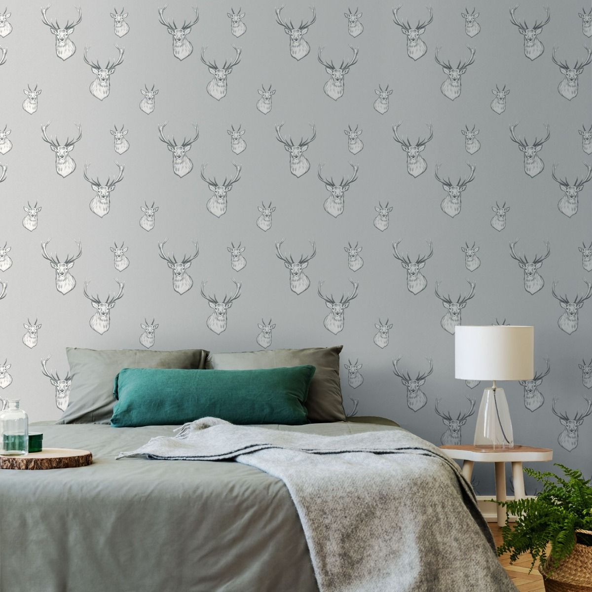 Stag Wallpaper - Light Grey - Muriva