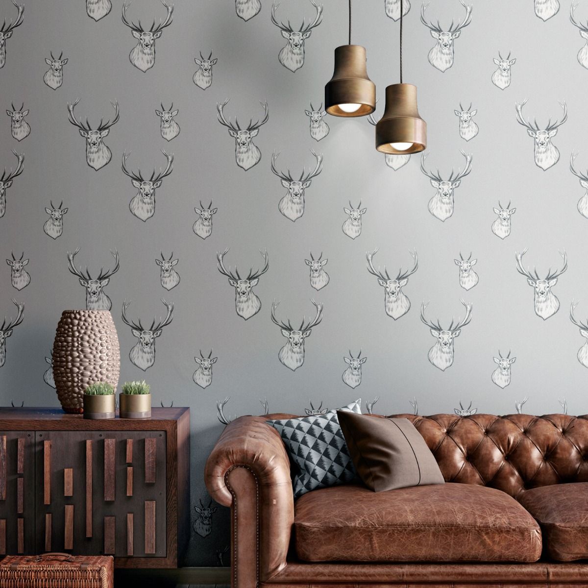 Stag Wallpaper - Light Grey - Muriva