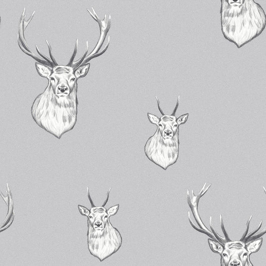 Stag Wallpaper - Light Grey - Muriva