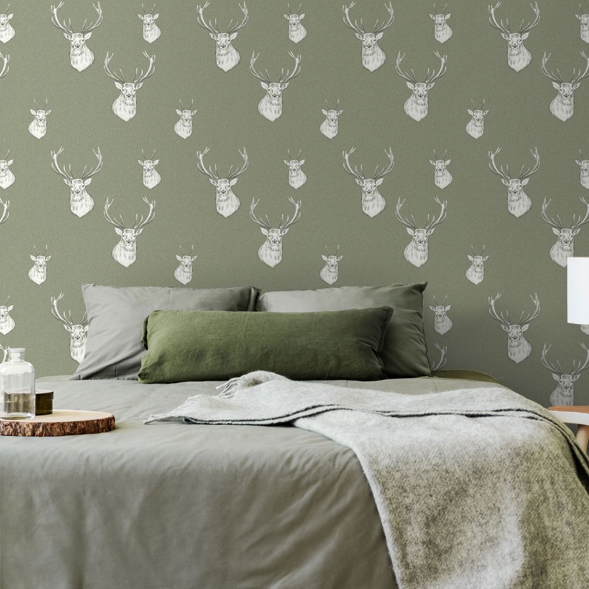 Stag Wallpaper - Sage Green - Muriva