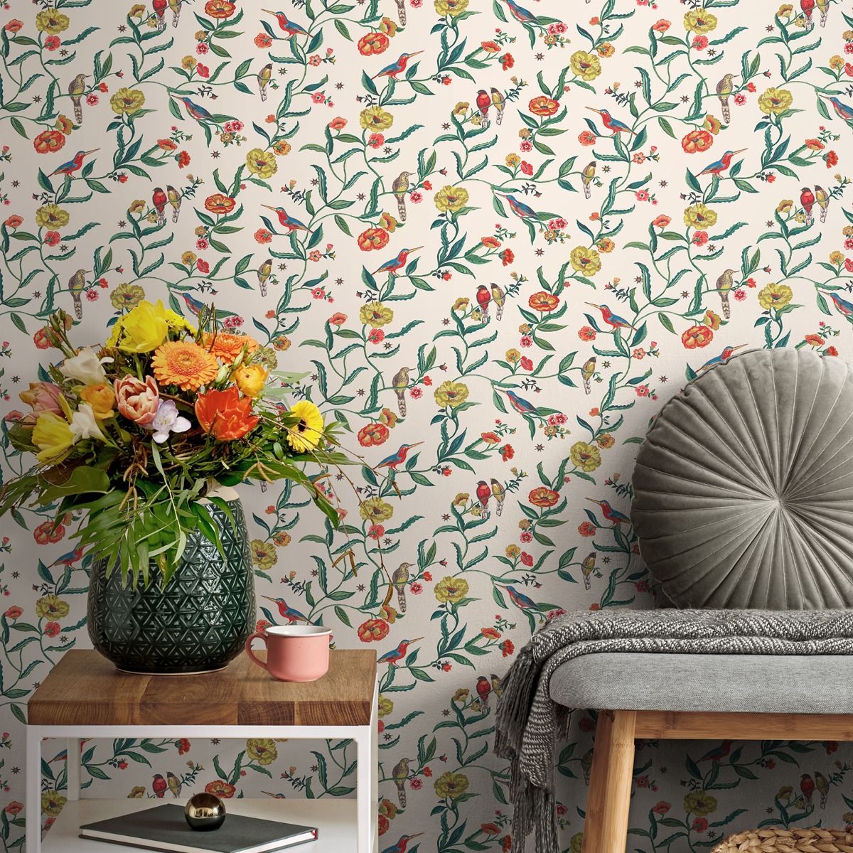Summer Birds Wallpaper - Cream - Muriva