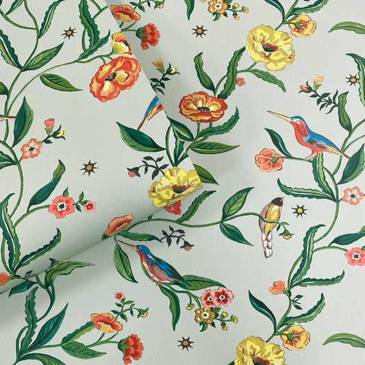 Summer Birds Wallpaper - Sage - Muriva