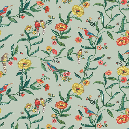 Summer Birds Wallpaper - Sage - Muriva