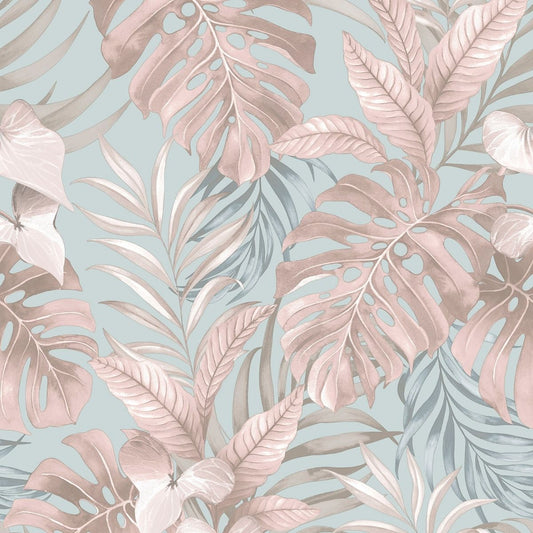 Teeva Jungle Leaves Wallpaper - Duck Egg - Muriva