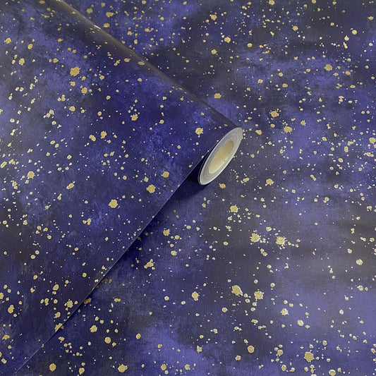 Twinkle Twinkle Wallpaper - Blue / Gold - Muriva