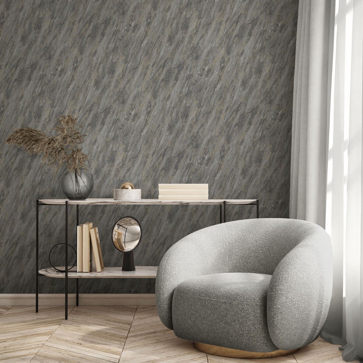 Venezia Marble Wallpaper - Dark Grey - Muriva
