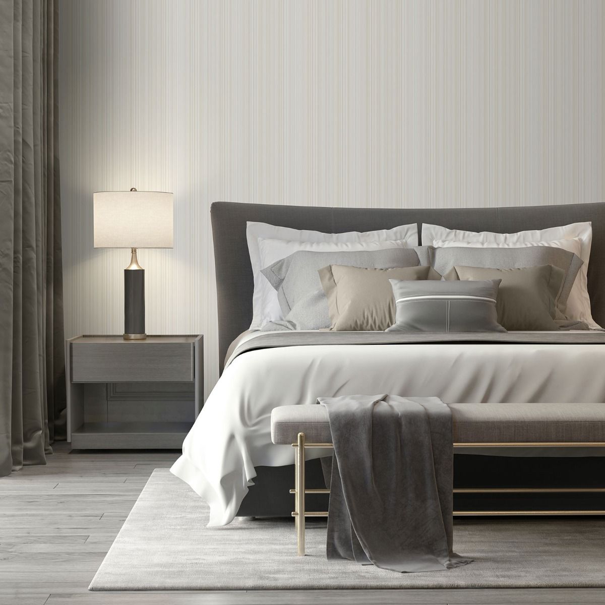 Venezia Stripe Texture Wallpaper - Natural / Gold - Muriva