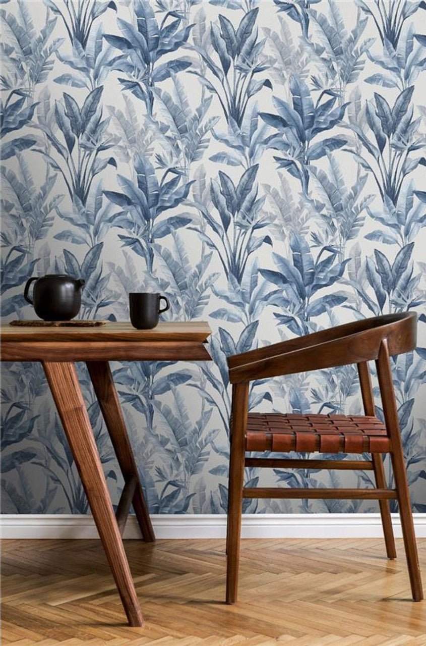 Akari Elegant Homes Madagascar Leaf Wallpaper - Blue - Rasch - 282893Wallpaper199