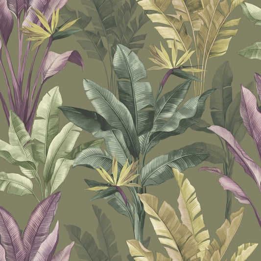 Akari Elegant Homes Madagascar Leaf Wallpaper - Gold and Green - Rasch - 282886Wallpaper199