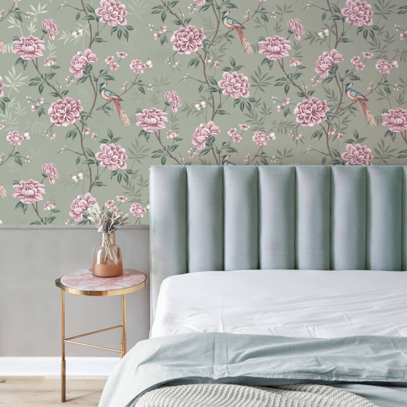 Akina Floral Wallpaper - Sage - Crown - M1724Wallpaper199