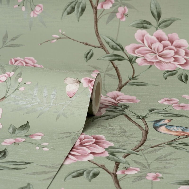 Akina Floral Wallpaper - Sage - Crown - M1724Wallpaper199