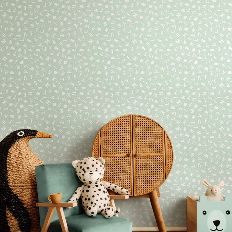 Alphabet Jumble Wallpaper - Seafoam - Hoopla Walls - HWA1280WWallpaper199
