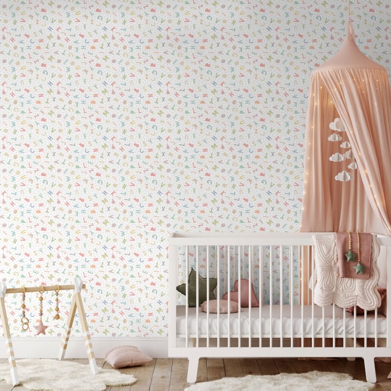 Alphabet Jumble Wallpaper - Soft Sorbet - Hoopla Walls - HWA1278WWallpaper199