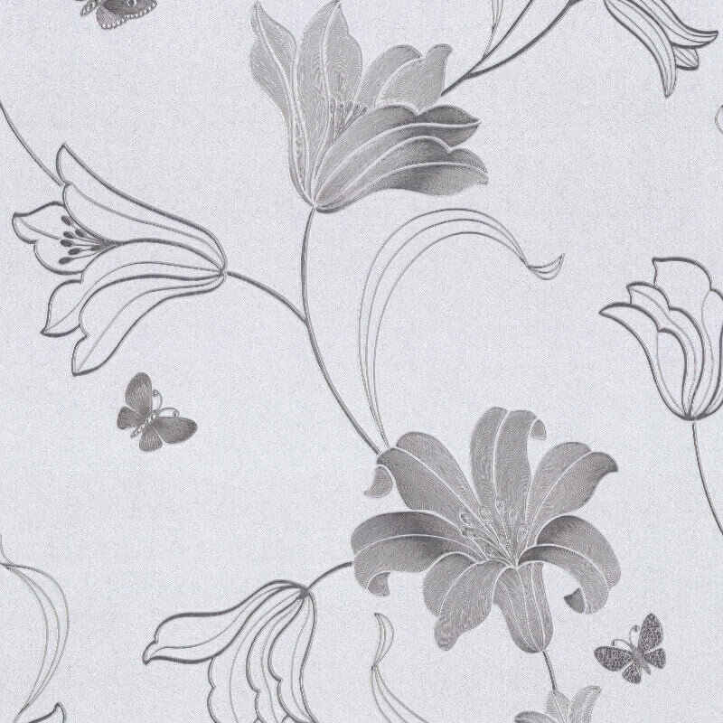 Amelia Floral Metallic Wallpaper - Silver - Muriva - 701414Wallpaper199