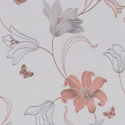 Amelia Floral Metallic Wallpaper - Stone/Rose - Muriva - 701410Wallpaper199