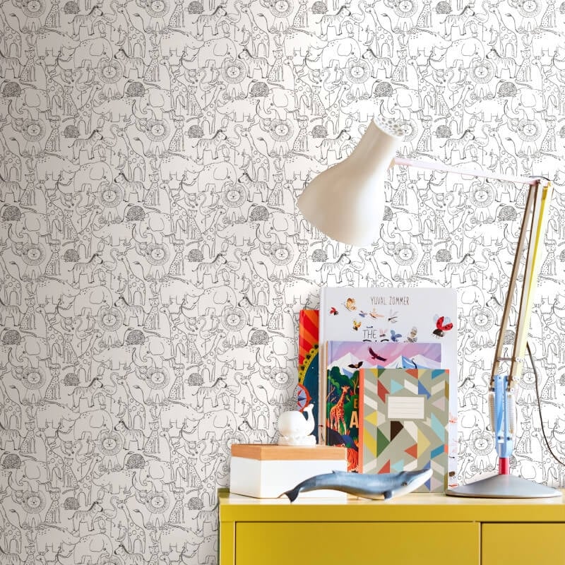 Animal Doodle Wallpaper - Chalkboard - Hoopla Walls - HWA1275WWallpaper199