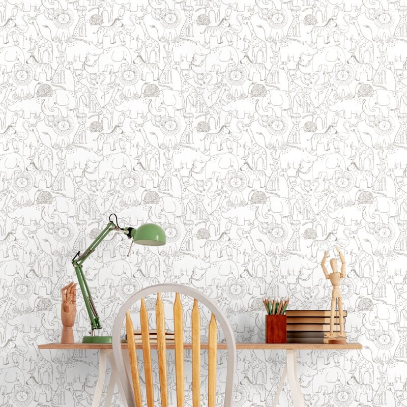 Animal Doodle Wallpaper - Smoke - Hoopla Walls - HWA1276WWallpaper199