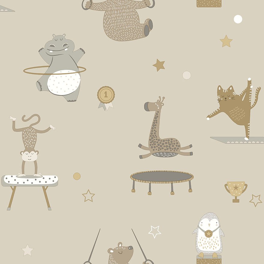 Animal Gymnastics Wallpaper - Beige - Holden Décor - 13240Wallpaper199