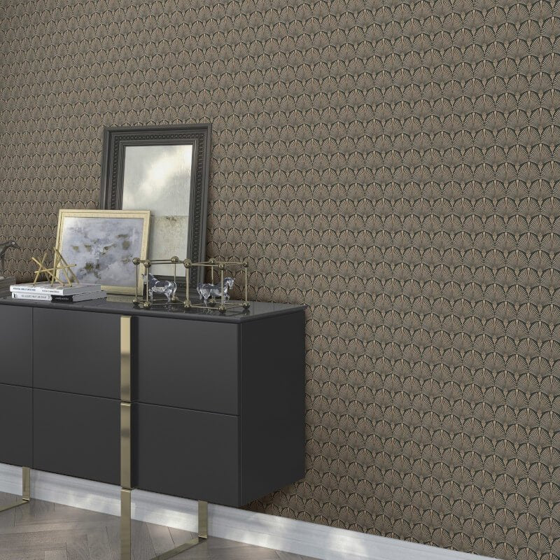 Antionette Fan Metallic Wallpaper - Black/Gold - Erismann - 10346 - 15Wallpaper199