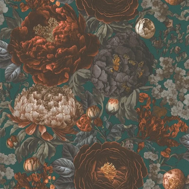 Antique Floral Wallpaper - Orange/Green - Michalsky Living - 39979-3Wallpaper199