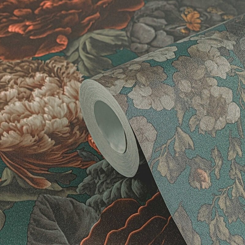 Antique Floral Wallpaper - Orange/Green - Michalsky Living - 39979-3Wallpaper199