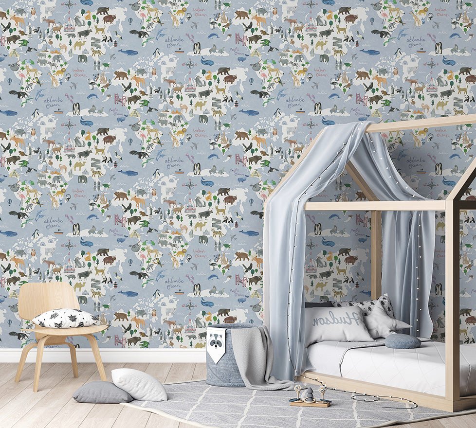 Around the world Wallpaper - Blue - Holden Décor - 13250Wallpaper199