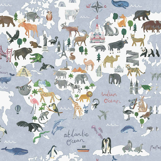 Around the world Wallpaper - Blue - Holden Décor - 13250Wallpaper199