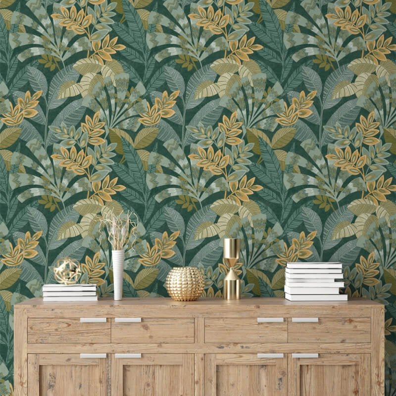 Asha Leaves Wallpaper - Lush Green - Crown - M1737Wallpaper199