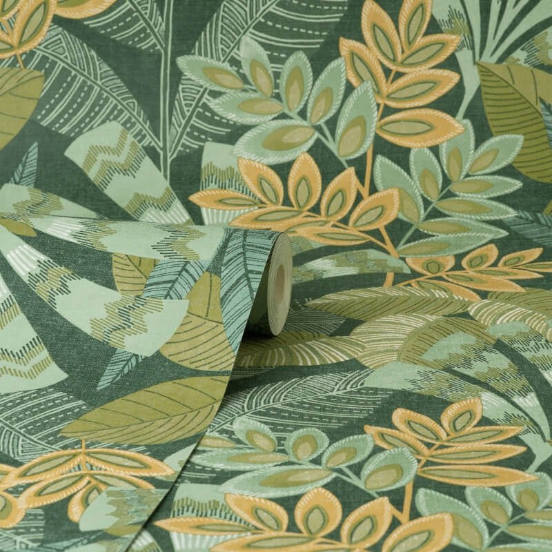 Asha Leaves Wallpaper - Lush Green - Crown - M1737Wallpaper199