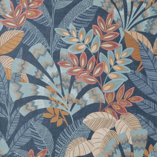 Asha Leaves Wallpaper - Navy/Burnt Orange - Crown - M1736Wallpaper199
