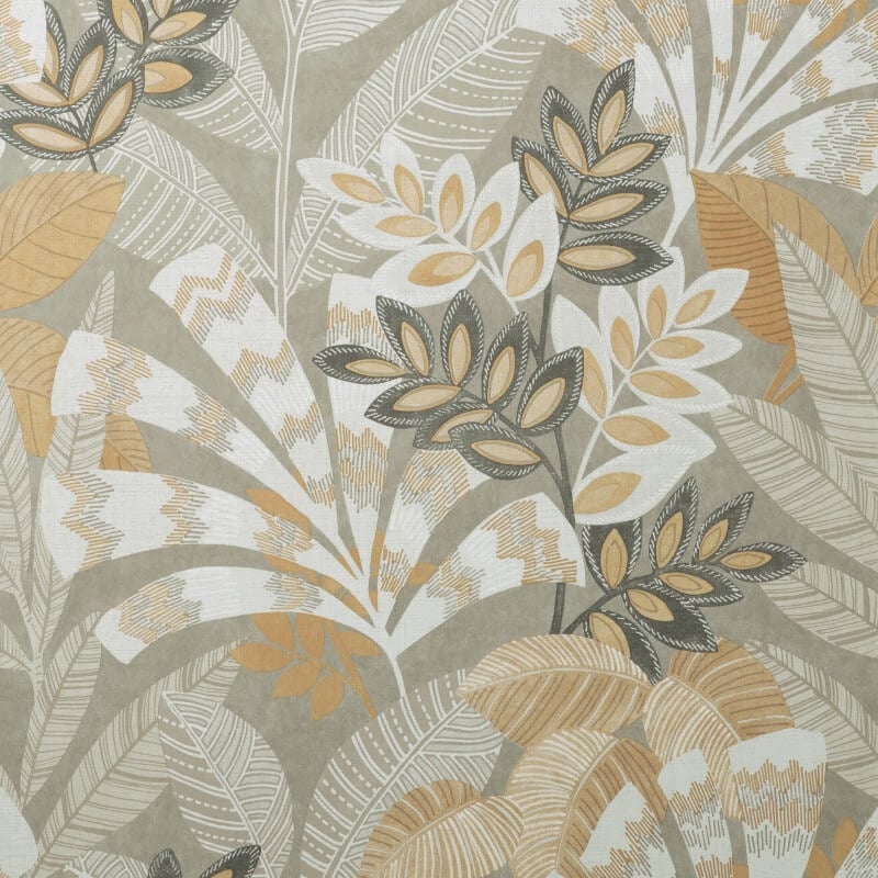 Asha Leaves Wallpaper - Warm Stone/Old Gold - Crown - M1738Wallpaper199